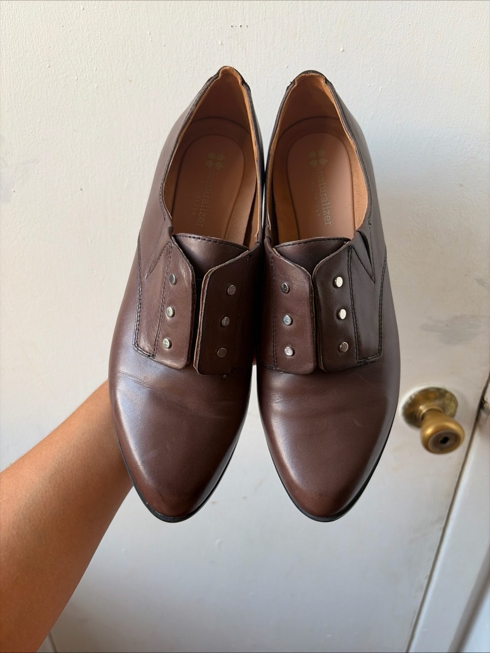 Naturalizer Men's Brown Leather Lace-Free Derby Oxfords 11W